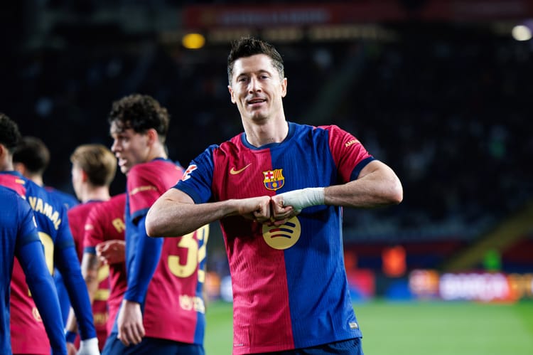 Barcelona,,Spain.,17th,February,,2025.,Lewandowski,Celebrates,After,Scoring,A