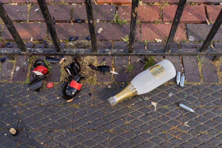 Broken,Beer,Bottle,,Champaign,Bottle,And,Metal,Nitrous,Oxide,Laughing